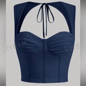 Navy Blue Cropped Bustier Top
